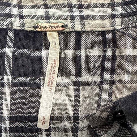 Free People Gauzy Knit Plaid Cutout Button-Up Shirt - Picture 3 of 5